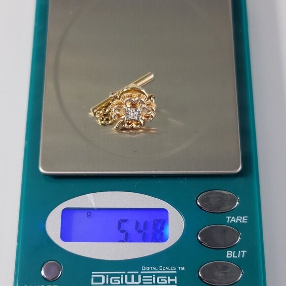 VTG 14kt Solid Yellow Gold Genuine Diamond 4 Leaf Clover Pin Tie Tack 5.48g 10mm - Picture 8 of 13